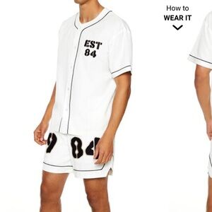 White Jersey and Shorts Set with Black Accents